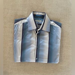 TED BAKER LONDON Spread Collar Shadow Stripe Sport Shirt in Blue Size 3 $165